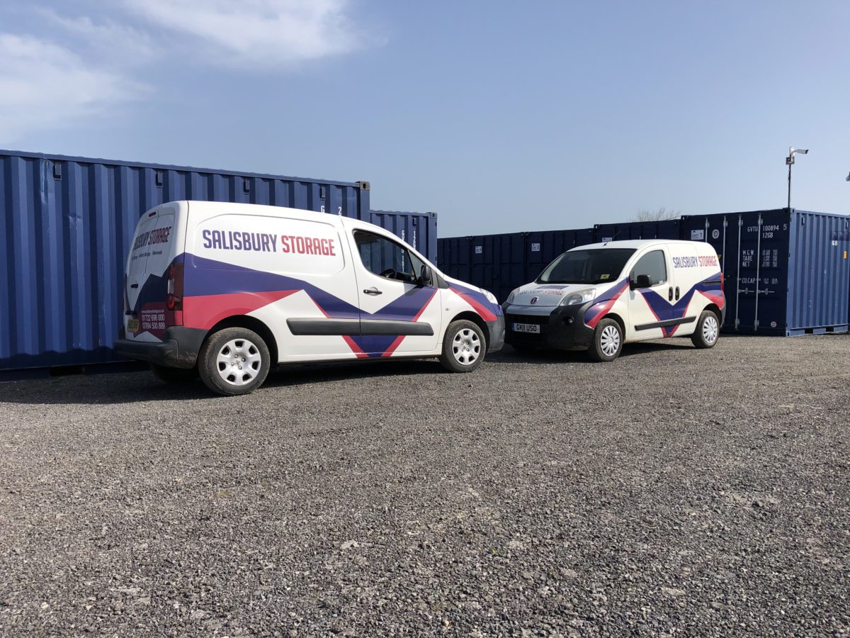 Salisbury storage branded vehicles facing each other