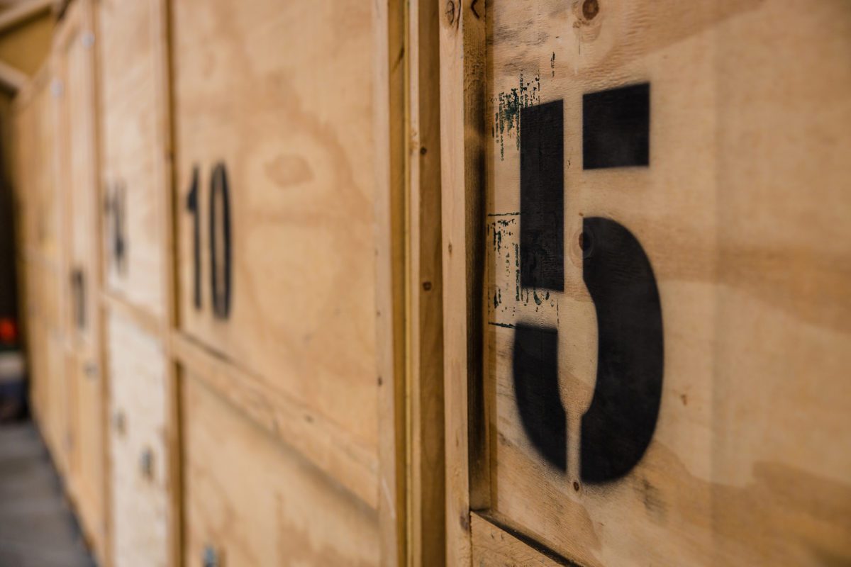 Close up of wooden crate storage