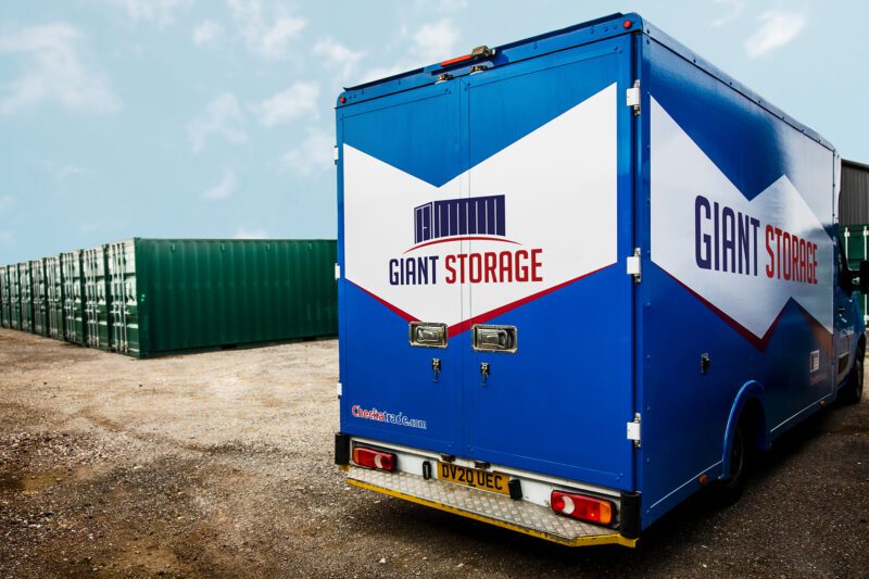 Giant Storage Somerset & Wiltshire removals van in front of storage units